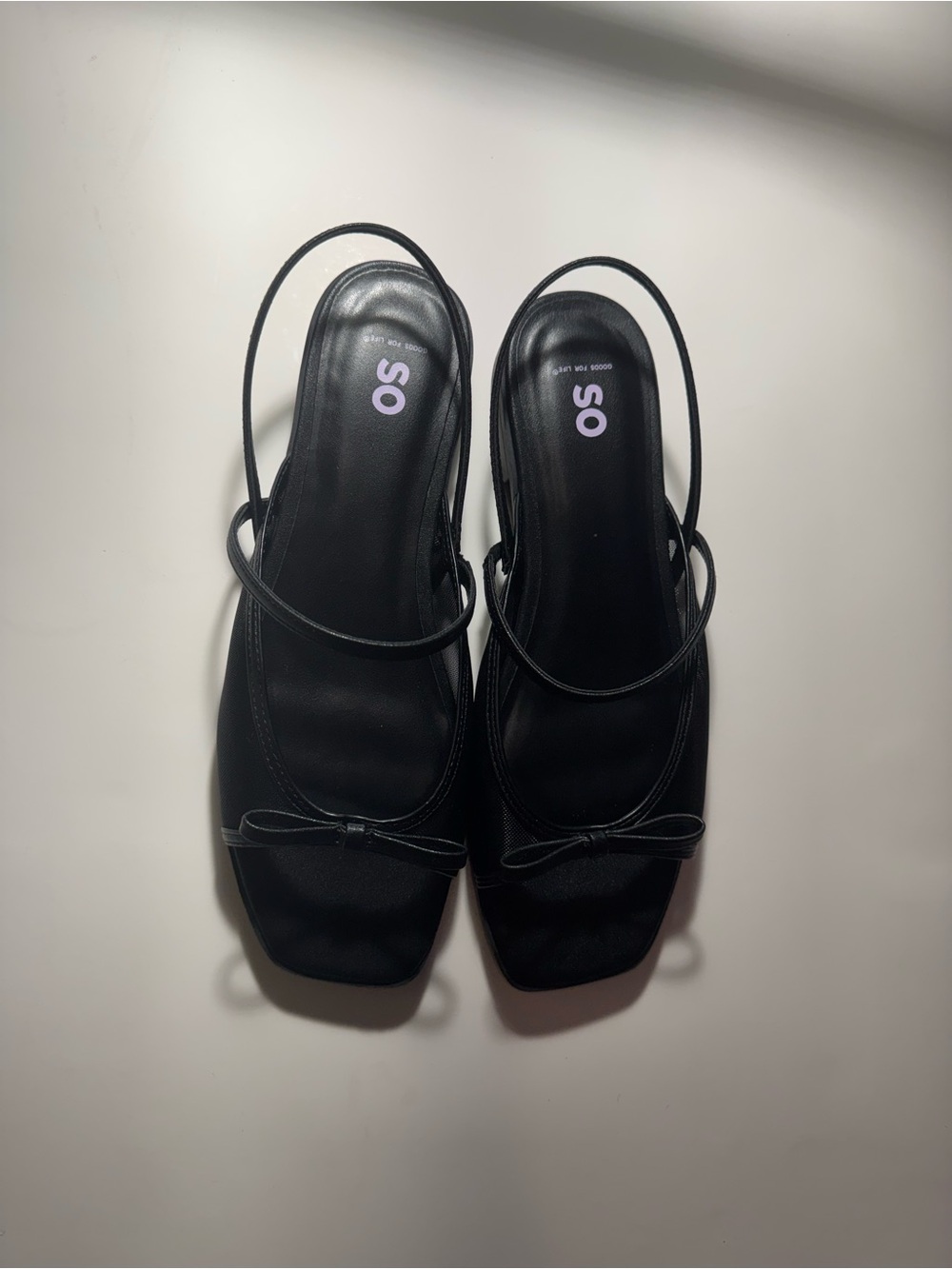 SO Black Square-Toe Slingback Sandals with Bow